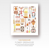 Flower Greenhouse bundle of 4 vector illustrations