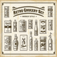 Retro Grocery Set. One Color