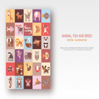 Animals, Fish and Birds bundle of vector icons