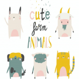 Cute Farm animals set on white background. Vector 