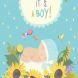 Nice card with cute baby in flowers. Vector 