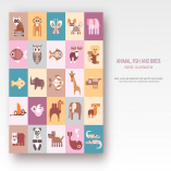 Animals, Fish and Birds set of flat vector icons