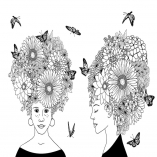 Flower Girls - Hand Drawn Black & White Drawing