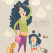 Stylish mother with her daughter. Vector cartoon 