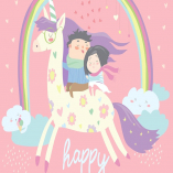 Couple in love riding on unicorn. Vector romantic 