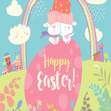 Easter bunnies and easter egg. Vector illustration