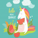 Cute unicorn with watermelon. Hello summer. Vector
