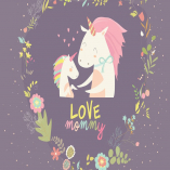 Cute Small Unicorn with Mom. Vector Illustration.