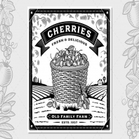 Retro Cherry Harvest Label With Landscape