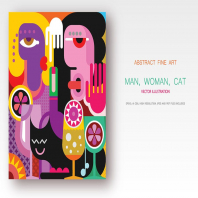 Man, Woman, Cat - fine art vector illustration