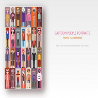 Cartoon people portraits, flat style avatar bundle