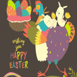 Easter chicken with easter eggs. Vector 