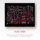 Music Shop neon colors vector illustration