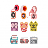 Gramophone and Tape Player Vector Icon Set