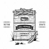 Retro Crate Of Chili Peppers  Black And White