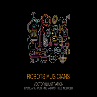 Robots Musicians Concert Poster Neon Colors