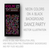 Dance Party neon colors flyer design