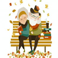 Old couple in love sitting on bench