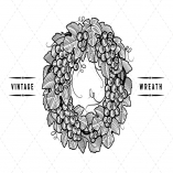 Retro Grapes Wreath Black And White