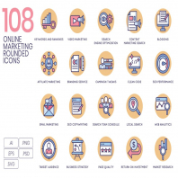 108 Online Marketing Icons - Butterscotch Series