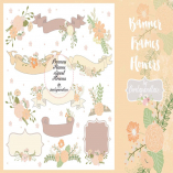 Banner, Frame, Flower clip art orange/beige