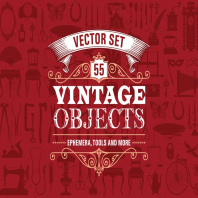 55 Vintage Retro Objects Vector Set