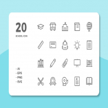 20 School Icons (Line)