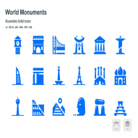 World Monuments Roundies Solid Glyph Icons
