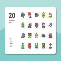 20 Pollution Icons (Lineal Color)