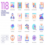 118 Online Marketing Flat Icons | Violet