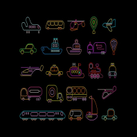 Transport neon vector icons set