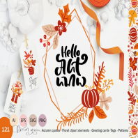 Autumn vector calligraphy & floral elements
