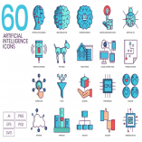 60 Artificial Intelligence Icons - Turquoise Serie