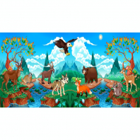 Wood Animals in a Mountain Landscape with River
