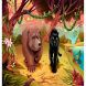 Bear and Black Panther Together in the Forest