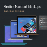 Flexible Macbook Mockups: Detailed, Clean, Outline