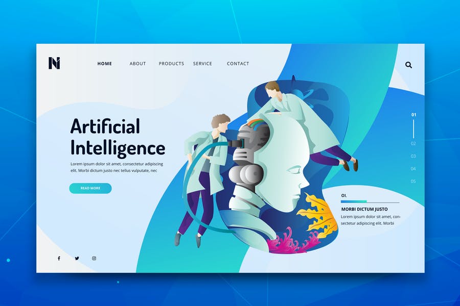 Artificial Intelligence Web PSD and AI Template Download